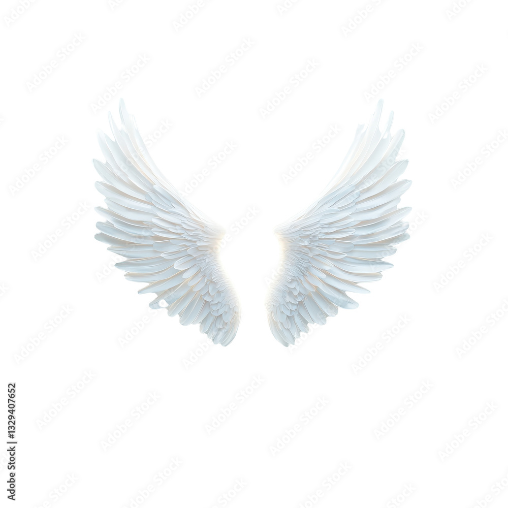 Fototapeta premium Elegant white angel wings on a white isolate background.