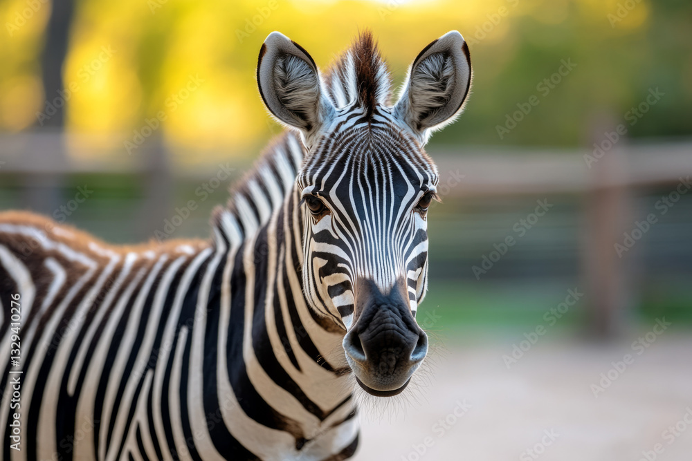 Fototapeta premium Zebra portrait in serene wildlife habitat during golden hour