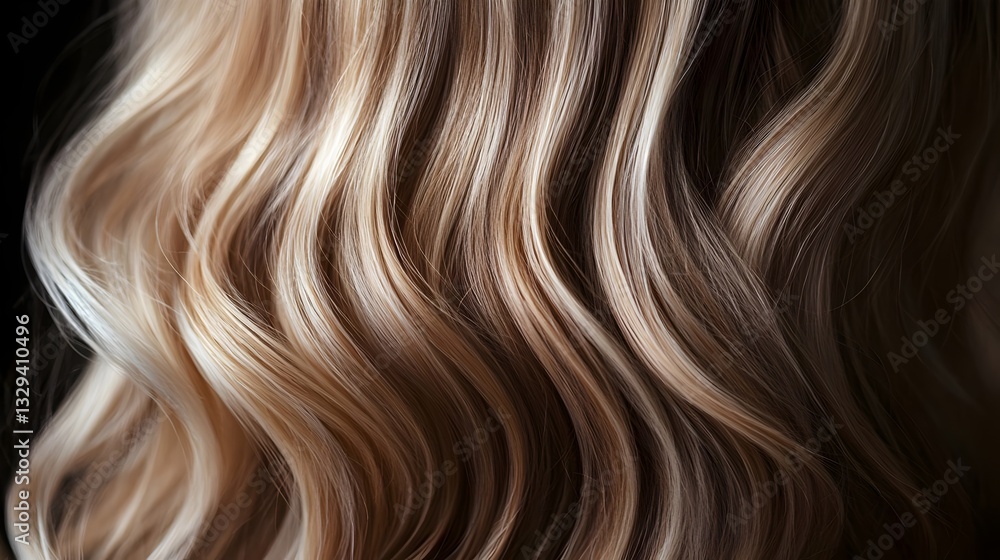 Fototapeta premium A realistic close-up photo of a balayage hairstyle, semi-blonde hair. represents Hair Beauty and Styling, professional hair coloring, salon-quality hair care and the elegance of balayage, beauty.
