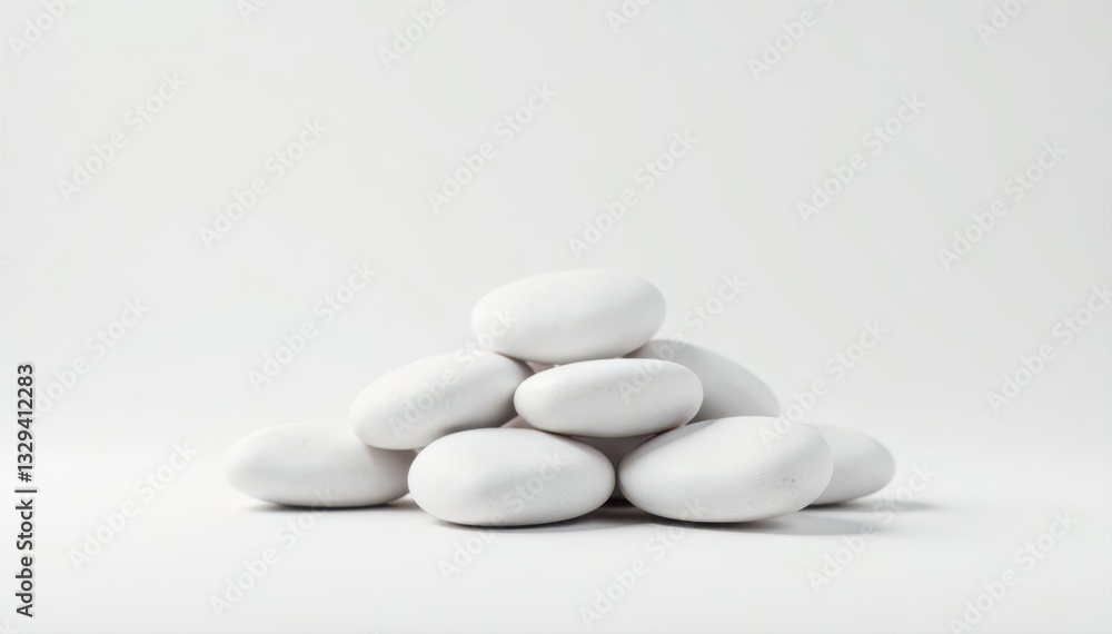 A mound of pristine white stones against a pure white backdrop , nature, simple background A mound of pristine white stones against a pure white backdrop , nature, simple background