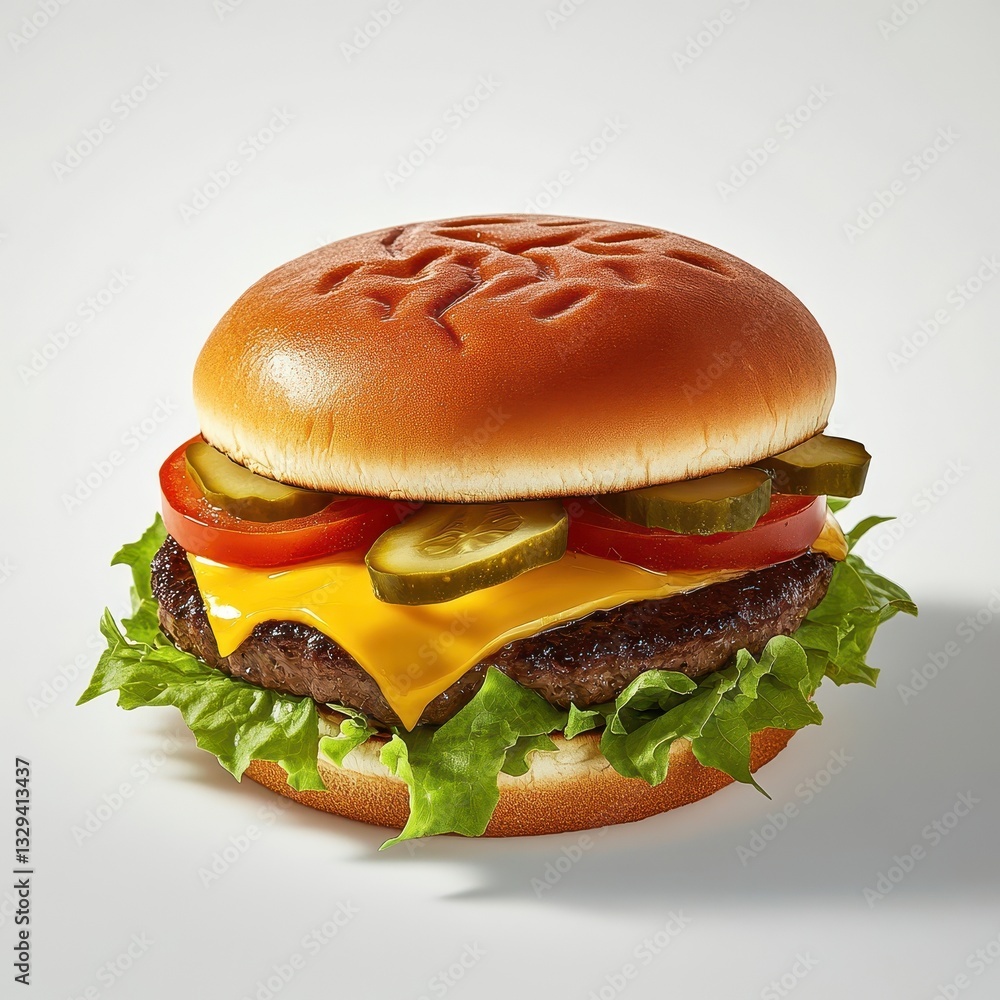 Juicy Cheeseburger with Lettuce Tomato and Pickles on a Sesame Seed Bun Juicy Cheeseburger with Lettuce Tomato and Pickles on a Sesame Seed Bun