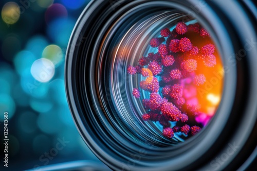 Close up view of a microscope lens with ai elements in focus Generative AI
