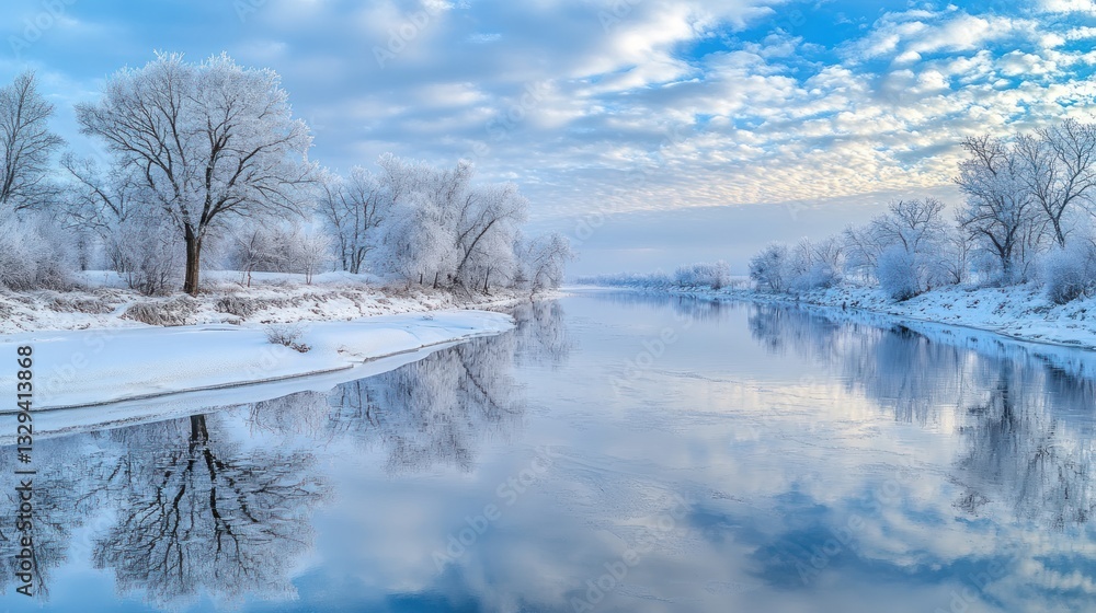 Winter Wonderland: Frosty River Reflection Winter Wonderland: Frosty River Reflection
