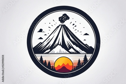 Minimalist Bright Logo Featuring a Volcano in a Circle on a White Background