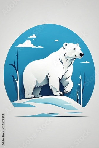Minimalist Logo Featuring a Cute Polar Bear in a Circle on a White Background