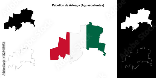 Pabellon de Arteaga municipality (Aguascalientes) outline map set