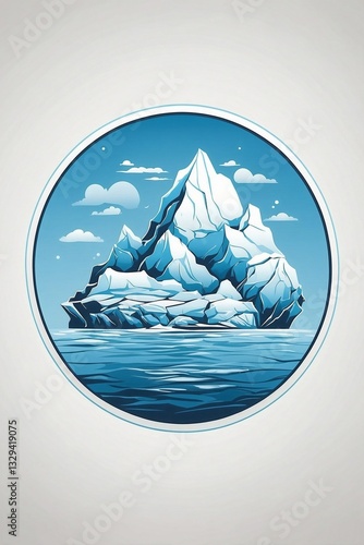 Minimalist Logo Featuring an Iceberg in a Circle on a White Background