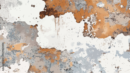 Close-up shot of a wall surface exhibiting significant weathering and paint deterioration.  The image shows a mottled texture with areas of peeling white paint revealing underlying layers of