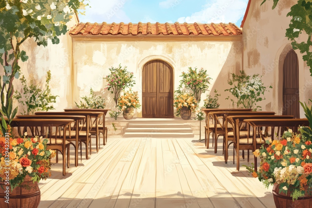 Fototapeta premium A beautifully decorated courtyard prepares for a special event ceremony