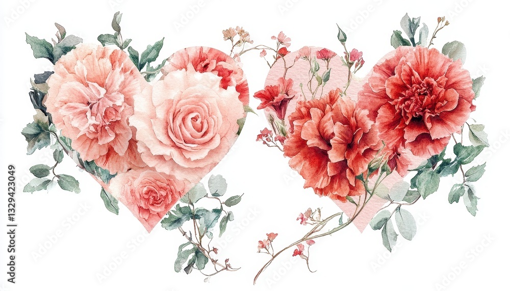 Pink and Red Roses and Carnations Forming a Heart Shape