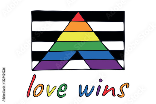 Colorful Straight ally pride flag Happy pride day LGBTQ community Pride Month Vector hand drawn doodle for posters, stickers, logo, cards