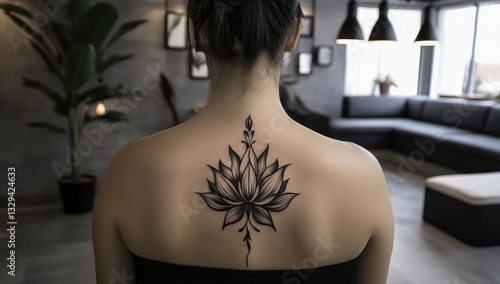 Wallpaper Mural Woman's back tattoo of a lotus flower in a modern tattoo studio Torontodigital.ca