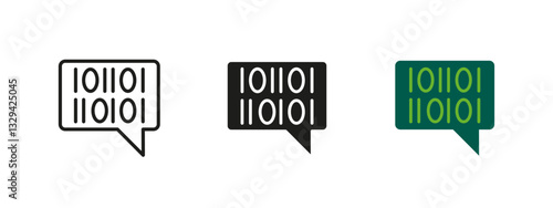 Binary code icon. Digital data message vector illustration. Encrypted communication symbol for cybersecurity, programming, artificial intelligence and secure information exchange.