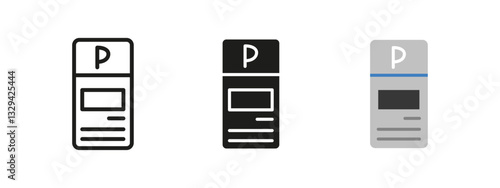 Parking meter icon. Digital payment machine vector illustration. Device for ticketing and fee collection in urban car parking spaces. Public transport infrastructure and roadside convenience.