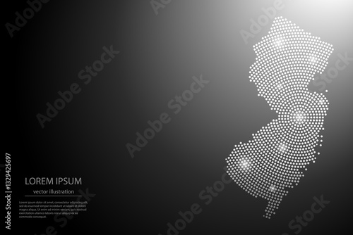 Abstract image New Jersey map from point Gray and glowing stars on a dark background. Vector illustration eps 10.
