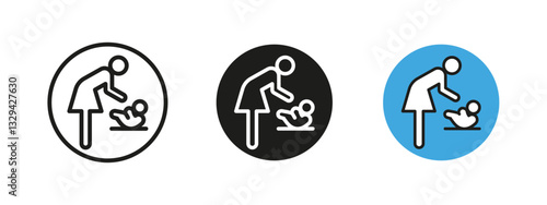 Baby changing icon. Mother changing diaper vector illustration for public restrooms, childcare facilities and parenting areas. Common symbol for baby-friendly locations.