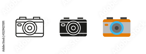 Camera icon. Classic digital photography device vector illustration. Capturing pictures, professional photography and Creative snapshot concept. Photographers, travel and media project pictogram.