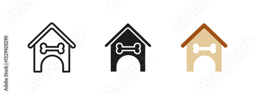 Dog house icon. Wooden kennel with a bone symbol vector illustration. Cozy pet shelter symbol. Comfortable home pictogram. Safe and protective structure concept.