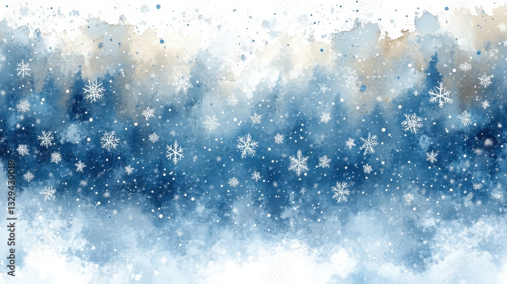 Obraz premium Watercolor winter snowfall background