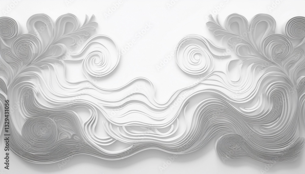 Fototapeta premium Subtle soft gray shadow creating a 3D paper-cut effect on a clean white background, offering a modern and minimalist look. 