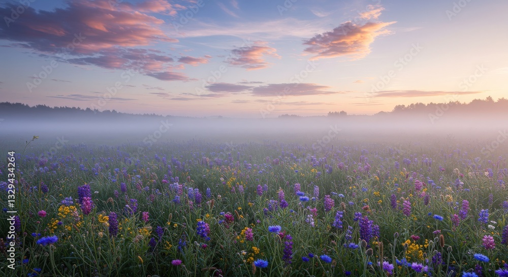Obraz premium Spring beautiful meadow filled with colorful flowers and daisies under a clear blue sky