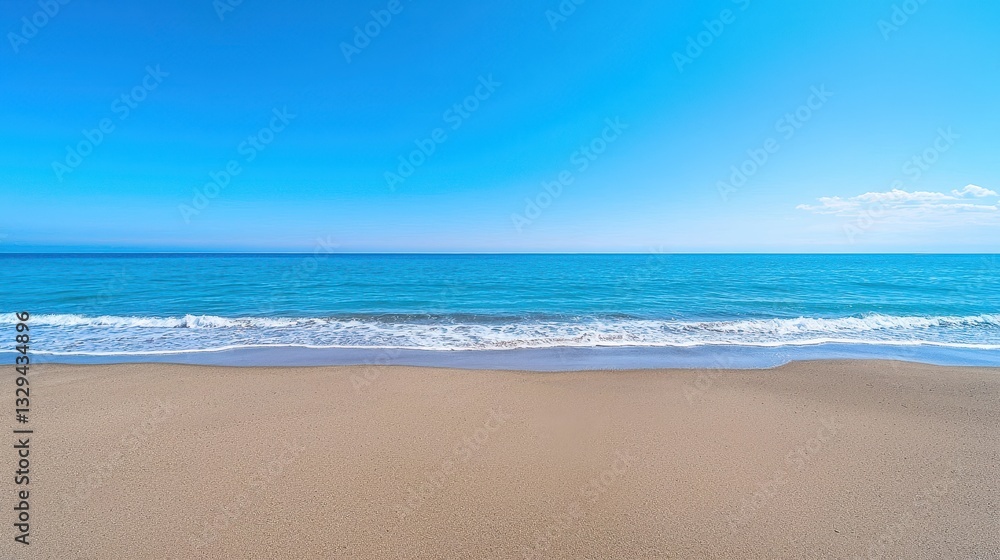 Clear turquoise ocean waves gently lap against sandy beach Clear turquoise ocean waves gently lap against sandy beach
