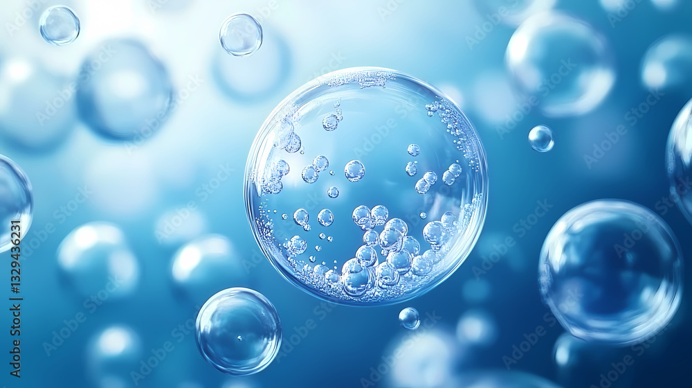 Blue Bubbles on Floating Background Blue Bubbles on Floating Background