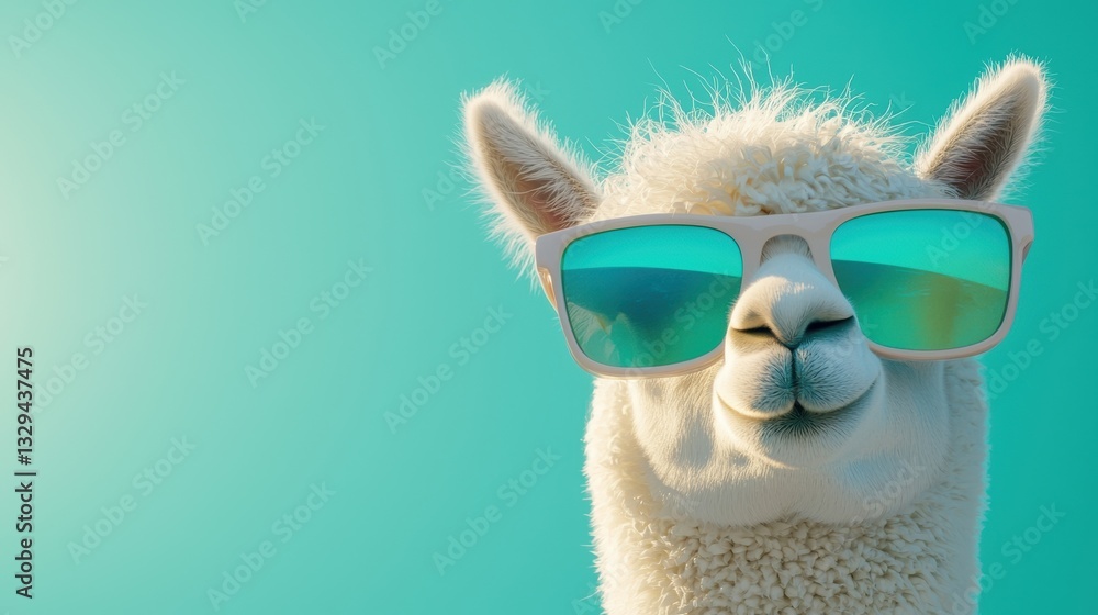 Fototapeta premium Llama, sunglasses, trendy, cool animal, summer vibes full fun.
