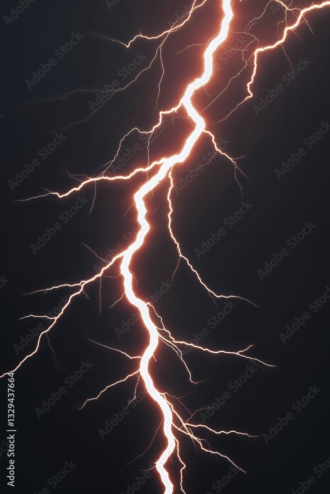 A Powerful Flash of Lightning Strikes Through the Dark Sky with Jagged Branches and Electric Energy A Powerful Flash of Lightning Strikes Through the Dark Sky with Jagged Branches and Electric Energy