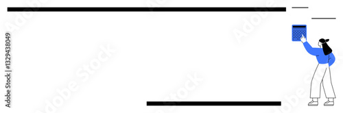 Person reaching for an item on a high shelf, organizing space, emphasizing order, minimalism. Ideal for organization, storage, focus, planning efficiency design productivity. Flat simple metaphor