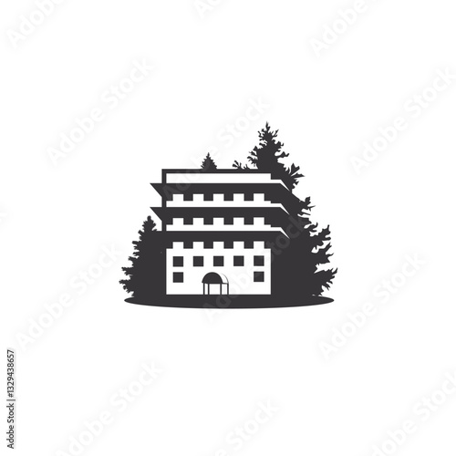 Sanatorium icon. Rest home. Children's camp. Original vector illustration in vintage style.