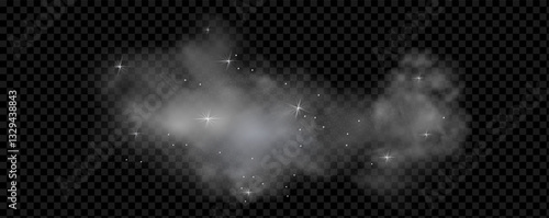 Enchanting mystical mist adorned with luminous specks, cosmic dust, and twinkling celestial bodies, forming a vivid, otherworldly haze. Digital artwork featuring dynamic, prismatic vapor.