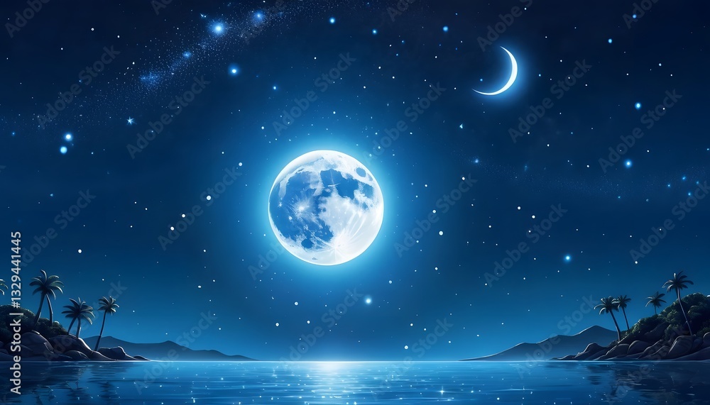 Naklejka premium Enchanting night sky over a serene ocean landscape