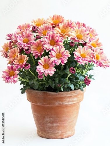 Wallpaper Mural Charming Autumn Blooms: Vibrant Chrysanthemums in Clay Pots Against a Crisp White Canvas Torontodigital.ca