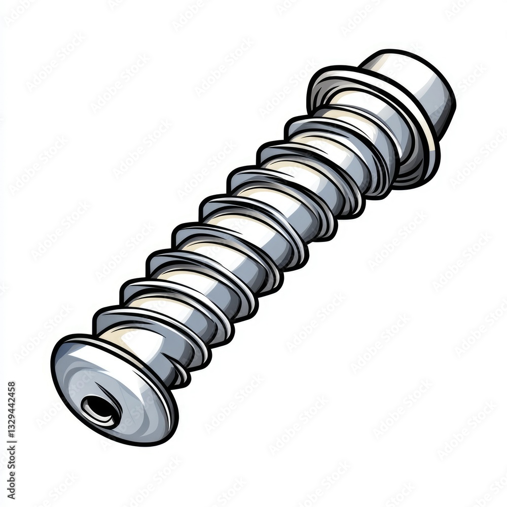 Detailed Outline of Self-Drilling Wafer Head Fastener Tool in Steel Against White Background Detailed Outline of Self-Drilling Wafer Head Fastener Tool in Steel Against White Background