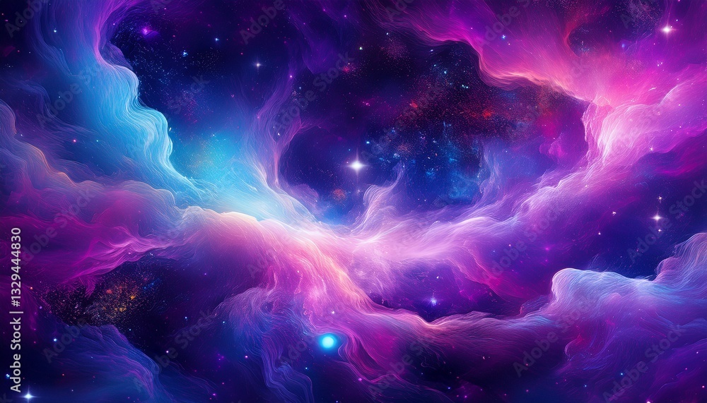 Nebulae-inspired patterns blending cosmic blues, purples, and pinks with glowing stars, creating a dreamy and ethereal celestial design.
Nebulae-inspired patterns blending cosmic blues, purples, and pinks with glowing stars, creating a dreamy and ethereal celestial design.