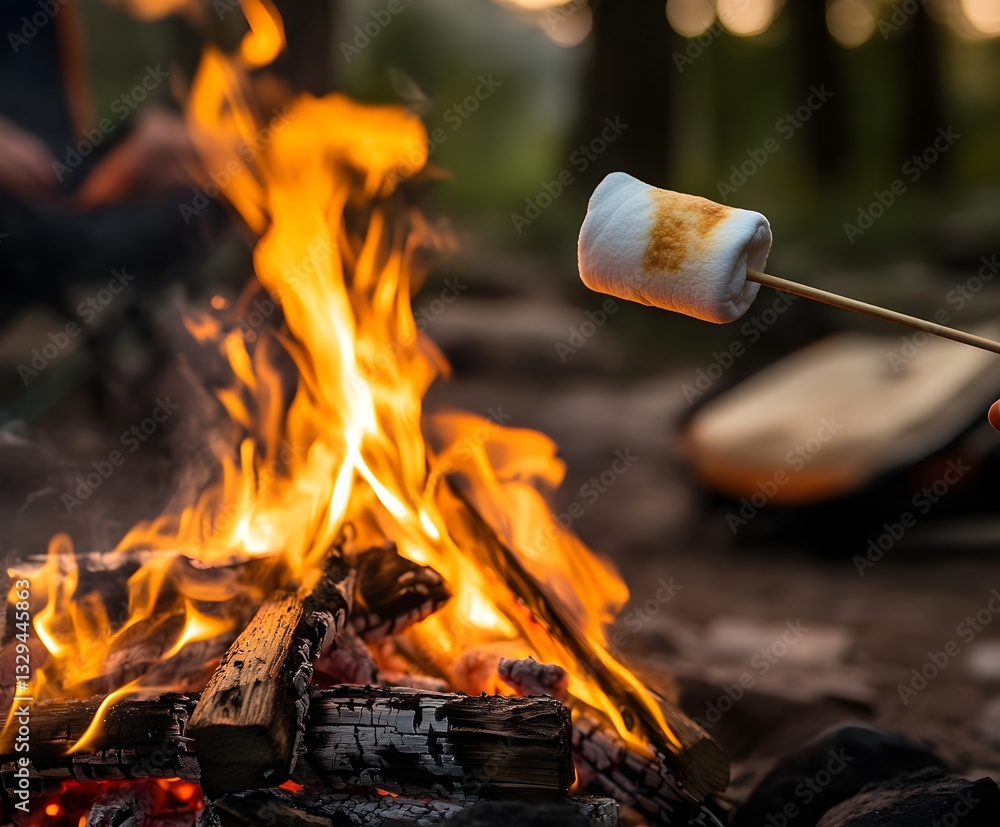 Roasting a marshmallow over a campfire Roasting a marshmallow over a campfire