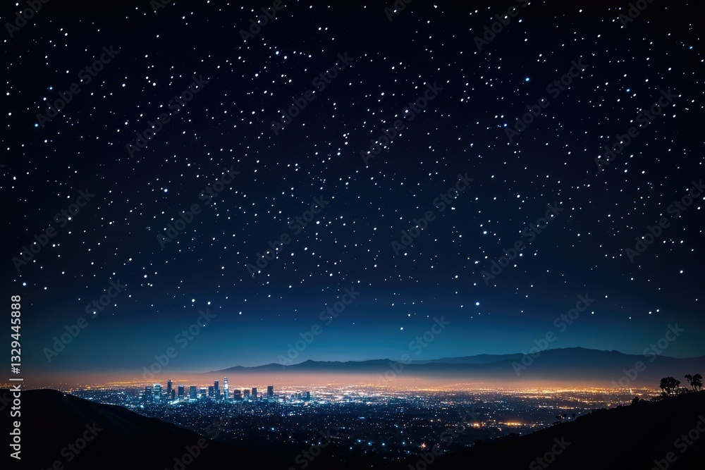Fototapeta premium Stunning Nighttime Cityscape of Los Angeles: A Bright and Starry View Over the California Skyline