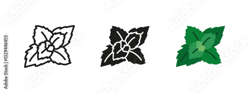 Peppermint icon. Mint flavor vector illustration. Herbal spice symbol. Fresh botanical foliage pictogram. Peppermint aroma sign. Freshness and organic concept.