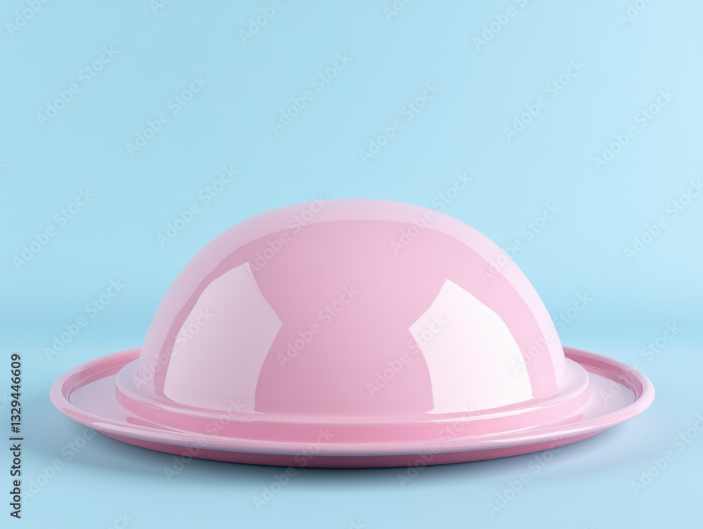Fototapeta premium Whimsical Serving Tray. Playful Cartoon Cloche on Soft Blue with Minimalist Design for Dining Experiences