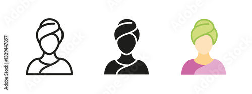 Spa icon. Woman with towel on head vector illustration. Relaxing self-care and beauty treatment symbol. Perfect for wellness, skincare and rejuvenation concepts.