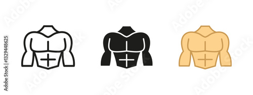 Muscle torso icon. Athletic body with six-pack abs vector illustration. Fitness and bodybuilding symbol representing strength, power and dedication to a healthy lifestyle.