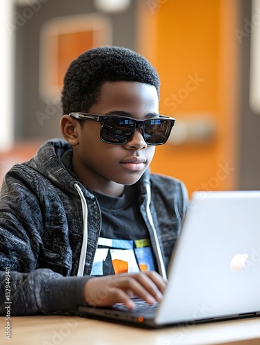 Wallpaper Mural Blind student using assistive technology to learn on laptop Torontodigital.ca