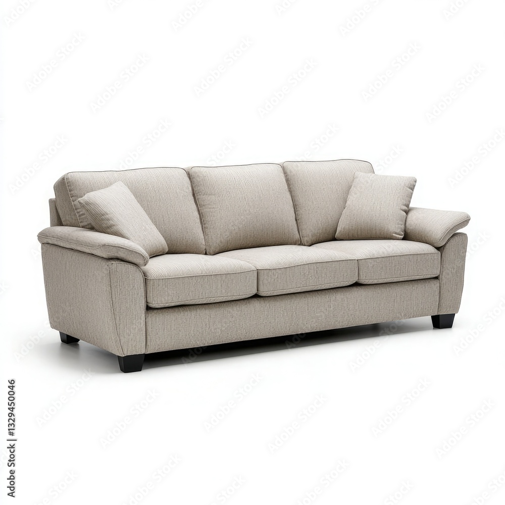 Fototapeta premium Cozy beige fabric sofa perfect for living room or lounge settings with plush cushions and inviting design