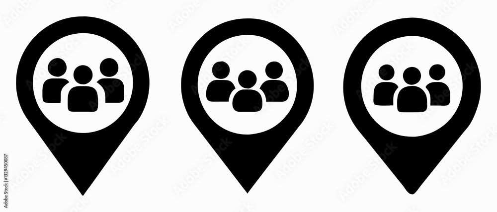 Group Location Icons Vector Set, Teamwork & Community Map Markers Group Location Icons Vector Set, Teamwork & Community Map Markers