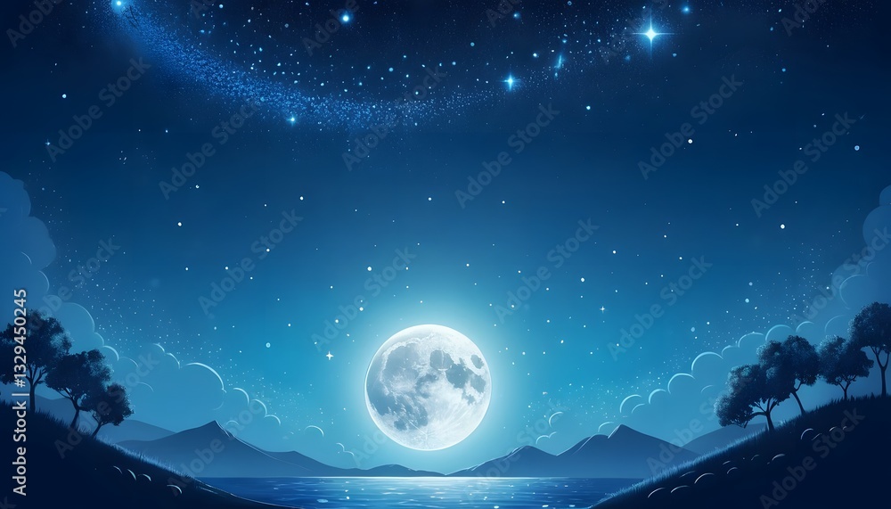 Fototapeta premium Tranquil moonlit night landscape