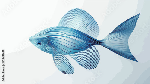 Digital illustration of a stylized fish. The fish is predominantly light blue with varying shades and translucent areas, creating a sense of depth and lightness.  The body and fins are composed of