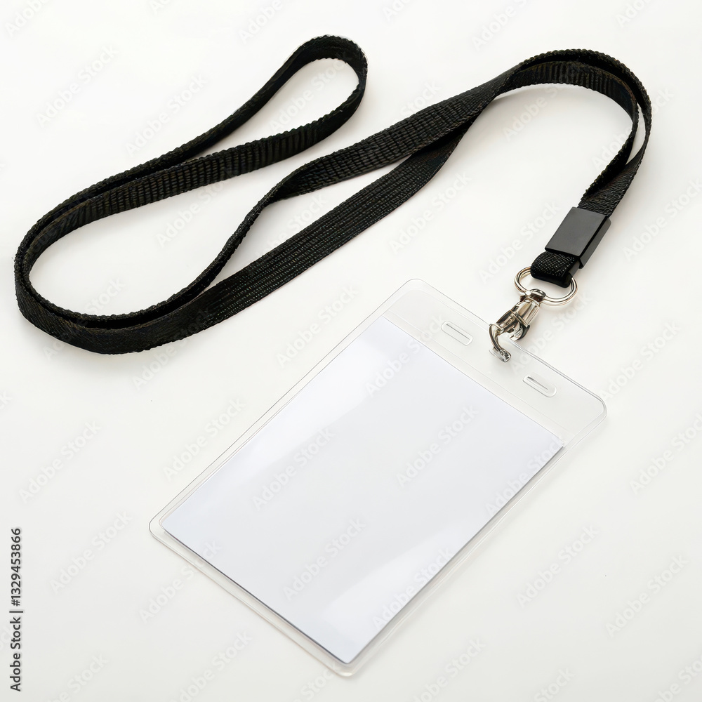 Blank ID badge holder with black lanyard, ideal for events or identification. This versatile accessory is perfect for conferences, exhibitions, or workplace use Blank ID badge holder with black lanyard, ideal for events or identification. This versatile accessory is perfect for conferences, exhibitions, or workplace use