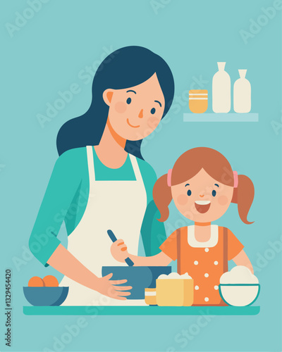 Mother's Day Baking Fun: A heartwarming illustration of a mother and daughter enjoying a delightful 