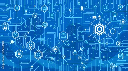 Futuristic Digital Circuit Landscape – Glowing Blue Tech Background with Cyber Innovation Theme